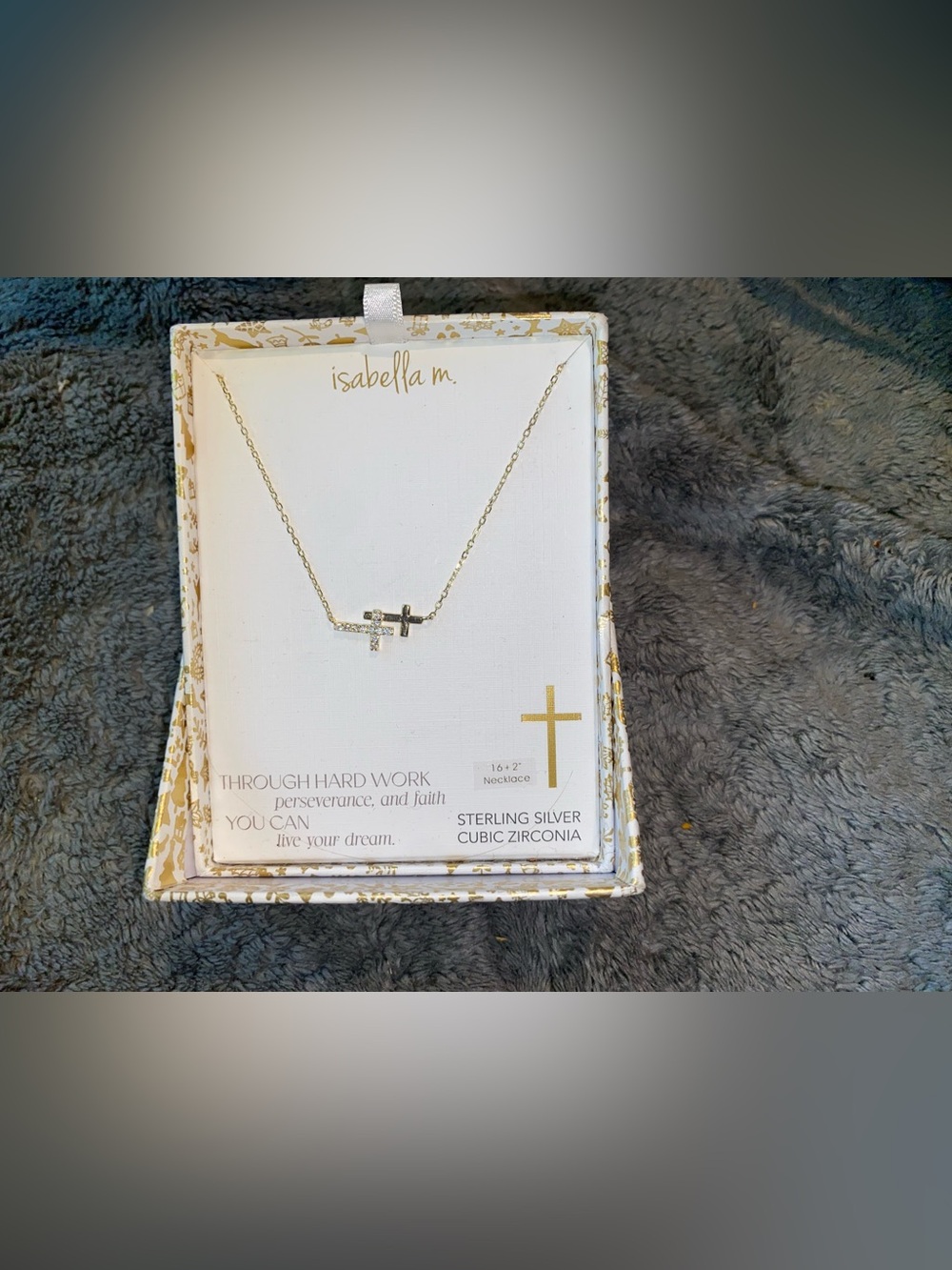 BNIB Isabella M Sterling Silver Gold Plated 2 Cross’ Overlapping Necklace 16”+2”